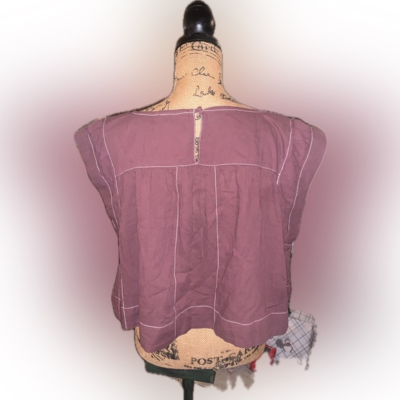 By Anthropologie Cap Sleeve Babydoll Cropped Airy Mauve Purple Cottage Blouse L - Picture 5 of 14